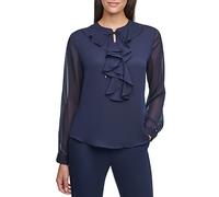 Tommy Hilfiger Camicetta da donna a maniche lunghe, Mezzanotte/escursione, tinta unita (Midnight//Getaway Solids), XL
