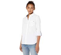 Tommy Hilfiger - Camicia da Donna con Colletto e Bottoni, Maniche Regolabili, a Tinta Unita, Bianco Brillante, XL