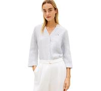 Tommy Hilfiger Ess Linen Collarless Shirt Ww0ww48926 Camicia L/S, Beige (Chalk STP Ecru Blue Orbit), L Donna