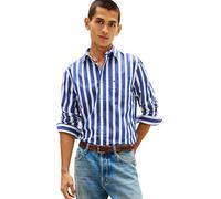 Tommy Hilfiger Camicia da Uomo Flex Poplin Bold Stripe MW0MW41715 L/S, Blu, L, Blu (Bold Blu/Stripe), L