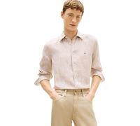 Tommy Hilfiger Linen Bengal RF Shirt Mw0mw42400 Camicia S/S, Brown (Sandalwood/Stripe), M Uomo