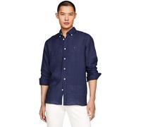 Tommy Hilfiger Camicia Uomo Camicia in Lino, Blu (Carbon Navy), L