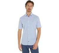 Tommy Hilfiger Camicia Uomo Cl Str Fine Poplin Stp Shirt S/S Maniche Corte, Blu (Optic White / Ultra Blue), 46