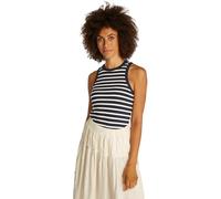 Tommy Hilfiger Slim 5X2 Rib Tank Top NS Ww0Ww38635, Top in Maglia, Donna, Blu (Dark Night Navy/Ecru STP), L