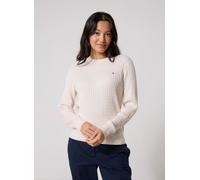 Tommy Hilfiger Donna Pullover Cable Fine Motivo a Trecce, Beige (Heather Ivory Petal), XS