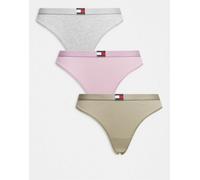 Tommy Hilfiger - Confezione da 3 perizomi grigio, rosa e verde salvia con bandiera-Multicolore L