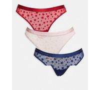 Tommy Hilfiger - Confezione da 3 perizomi in rete blu/rosa/rosso con stampa di stelle-Multicolore S