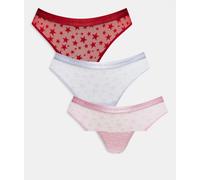 Tommy Hilfiger - Confezione da 3 perizomi in rete rossi e rosa con stampa di stelle-Multicolore XS