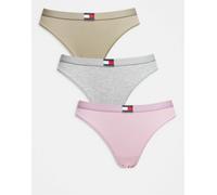 Tommy Hilfiger - Confezione da 3 slip taglio bikini rosa/grigio/salvia con logo a bandiera-Multicolore XS