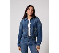 Giacca corta in jeans con morso e bandiera Blu M Tinta unita