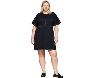 Tommy Hilfiger Donna Abito Curve Global Stitch Scollo Rotondo, Blu (Desert Sky), 56