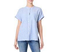Tommy Hilfiger Donna Blusa Linen Collarless Maniche Corte, (Multiple STP/Blue Spell), 48