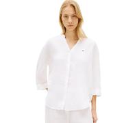 Tommy Hilfiger Donna Camicia Linen Collarless Mezza Manica, Bianco (TH Optic White), M