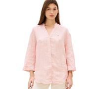 Tommy Hilfiger Donna Camicia Linen Collarless Mezza Manica, Rosso (Chalk STP Ecru Fireworks), S
