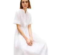 Tommy Hilfiger Donna Chemisier Linen Midi con Chiusura con Bottoni, Bianco (TH Optic White), S