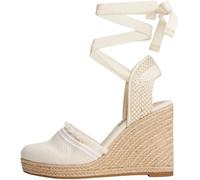 Tommy Hilfiger Donna Espadrillas Wedge Fringe Canvas con Tacco a Zeppa, Avorio (Muslin), 39