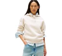 Tommy Hilfiger Donna Felpa con Cappuccio con Logo, Avorio (Heather Oatmilk), L