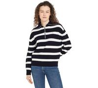 Tommy Hilfiger Donna Felpa con Cerniera 1/2 Zip Sweater Pullover in Maglia, Multicolore (Desert Sky/Ivory Petal Stripe), L