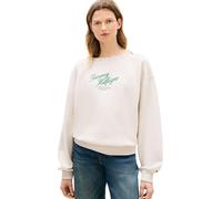 Tommy Hilfiger Donna Felpa Script Terry in Cotone, Avorio (Heather Oatmilk), M