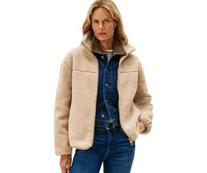 Tommy Hilfiger Donna Giacca da Mezza Stagione Teddy Zip Up con Colletto alla Coreana, Beige (Beige), XXS