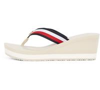 Tommy Hilfiger Donna Infradito Corporate Wedge Beach Sandal con Tacco a Zeppa, Avorio (Muslin), 40