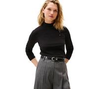 Tommy Hilfiger Donna Maglietta Maniche Lunghe Jersey Fine con Collo a Lupetto, Nero (Black), S