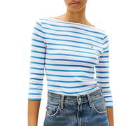 Tommy Hilfiger Donna Maglietta Maniche Lunghe New Cody Slim Scollo a Barca, Multicolore (Ecru/Blue Spell STP), XXS