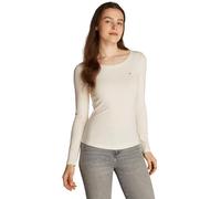 Tommy Hilfiger Donna Maglietta Maniche Lunghe Slim Scollo Rotondo, Beige (Calico), L