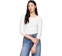 Tommy Hilfiger Donna Maglietta Maniche Lunghe Slim Scollo Rotondo, Bianco (Ecru), S