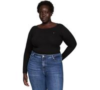 Tommy Hilfiger Donna Maglietta Maniche Lunghe Slim Scollo Rotondo, Nero (Black), XL