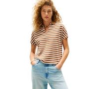 Tommy Hilfiger Donna Maglietta Polo Maniche Corte Lyocell Tipping Open Senza Bottoni, Multicolore (Hickory/Ecru STP), XS