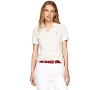 Tommy Hilfiger Donna Maglietta Polo Maniche Corte Stripe Slim Fit, Bianco (Breton STP/Ecru/Classic Beige), XXS