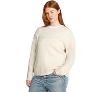 Tommy Hilfiger Donna Pullover Cable con Scollo Rotondo, Beige (Heather Ivory Petal), 56