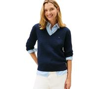 Tommy Hilfiger Donna Pullover Cable Fine con Scollo a V, Blu (Dark Night Navy), XXL