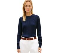 Tommy Hilfiger Donna Pullover Cable Fine Motivo a Trecce, Blu (Dark Night Navy), XS