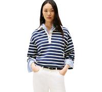 Tommy Hilfiger Donna Pullover Gold Button Rugby Terry con Colletto a Punta, Multicolore (Dark Night Navy/Ivory Silk STP), M