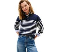 Tommy Hilfiger Donna Pullover Jersey Gold con Collo a Lupetto, Blu (Placed Thin White STP Sweaters), XXS