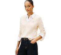 Tommy Hilfiger Donna Pullover Soft Wool con Scollo a V, Avorio (Heather Oatmilk), XS