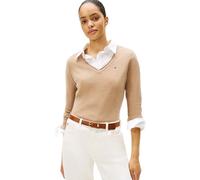 Tommy Hilfiger Donna Pullover Soft Wool con Scollo a V, Beige (Safari Canvas Heather), XL