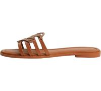 Tommy Hilfiger Donna Sandali Script Flat Mule in Pelle, Marrone (Warm Bronze), 40