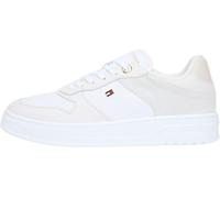 Tommy Hilfiger Donna Sneakers con Suola Preformata Sporty Tumbled Leather con Lacci, Bianco (White/Light Grey), 40