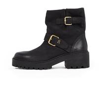 Tommy Hilfiger Donna Stivali Mezza Gamba Biker Double Buckle in Pelle, Nero (Black), 36