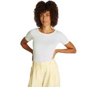 Tommy Hilfiger Donna T-Shirt Maniche Corte 5X2 Rib Slim Fit, Bianco (Ecru), M