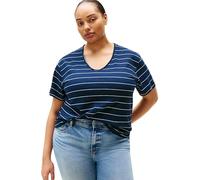 Tommy Hilfiger Donna T-Shirt Maniche Corte Modern Linen con Scollo a V, (Big STP Dark Night Navy), 58