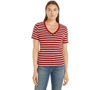 Tommy Hilfiger Donna T-Shirt Maniche Corte New Slim Cody con Scollo a V, Multicolore (Breton STP/Dark Magma/Ecru), S