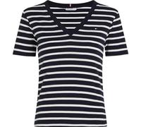 Tommy Hilfiger Donna T-Shirt Maniche Corte New Slim Cody con Scollo a V, Multicolore (NOS Breton Desert Sky/Ecru), L