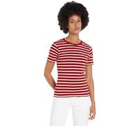 Tommy Hilfiger Donna T-Shirt Maniche Corte New Slim Cody Scollo Rotondo, Multicolore (Breton STP/Dark Magma/Ecru), XL