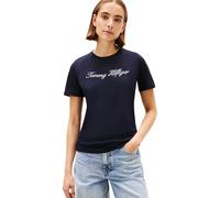 Tommy Hilfiger Donna T-Shirt Maniche Corte Script Regular Scollo Rotondo, Blu (NOS Desert Sky), XXS