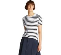 Tommy Hilfiger Donna T-Shirt Maniche Corte Slim Cody Scollo Rotondo, Multicolore (Breton Dark Night Navy STP), XL