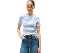 Tommy Hilfiger Donna T-Shirt Maniche Corte Slim Cody Scollo Rotondo, Multicolore (Brisk Blue/Ecru STP), M